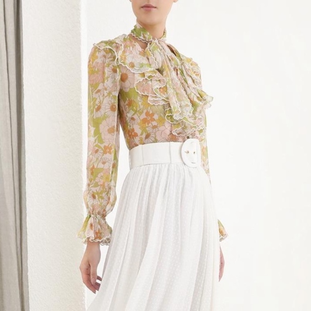 Zimmermann Pink Meadow Ruffle Scalloped Blouse 0 - Picture 2 of 10